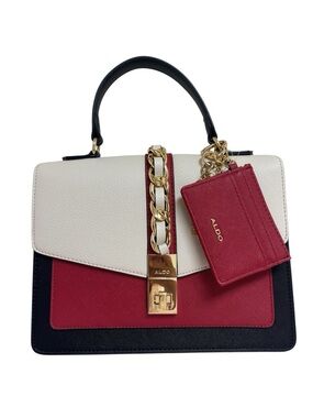 Aldo Tricolor Chain-Accent Top Handle Satchel in White, Red & Black